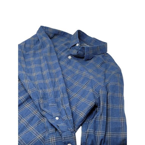 Bonobos Button Down Long Sleeve Flannel‎ Shirt Blue Plaid Large - Picture 3 of 5